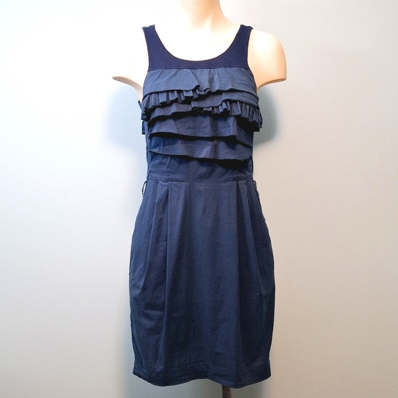 🅱️🅾️G🅾️ BCBG navy ruffles sleeveless dress - Picture 1 of 8